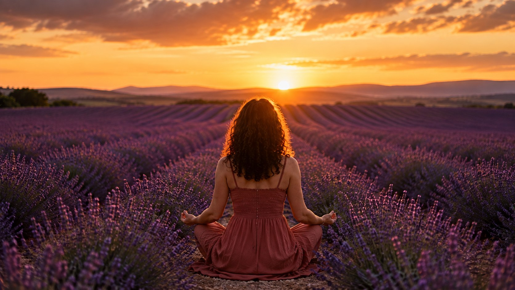 Ruhige Meditationsszene im Lavendellicht